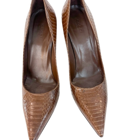 Gucci brown python leather bamboo heel pumps - Picture 6 of 8